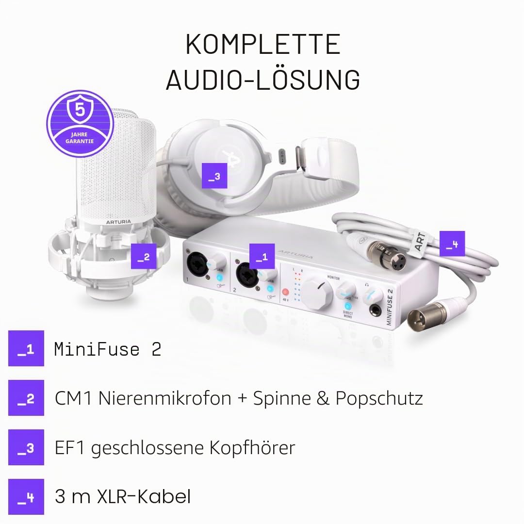 Arturia MiniFuse Recording Pack White USB-Audio Interface+ CM1 + EF1 - USB Interface