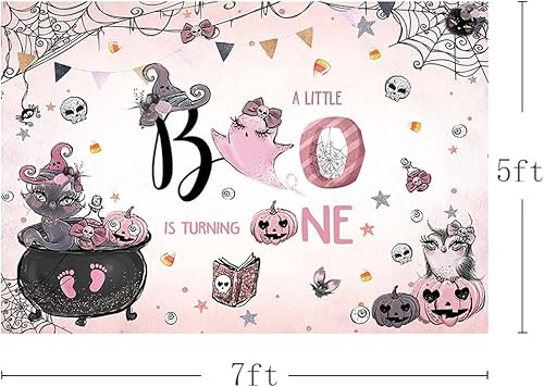 Miniatura 9 de MEHOFOND Telón de fondo espeluznante de Halloween de 7 x 5 pies para baby shower, A Little Boo is Almost Due - Fondo de fantasma de calabaza rosa