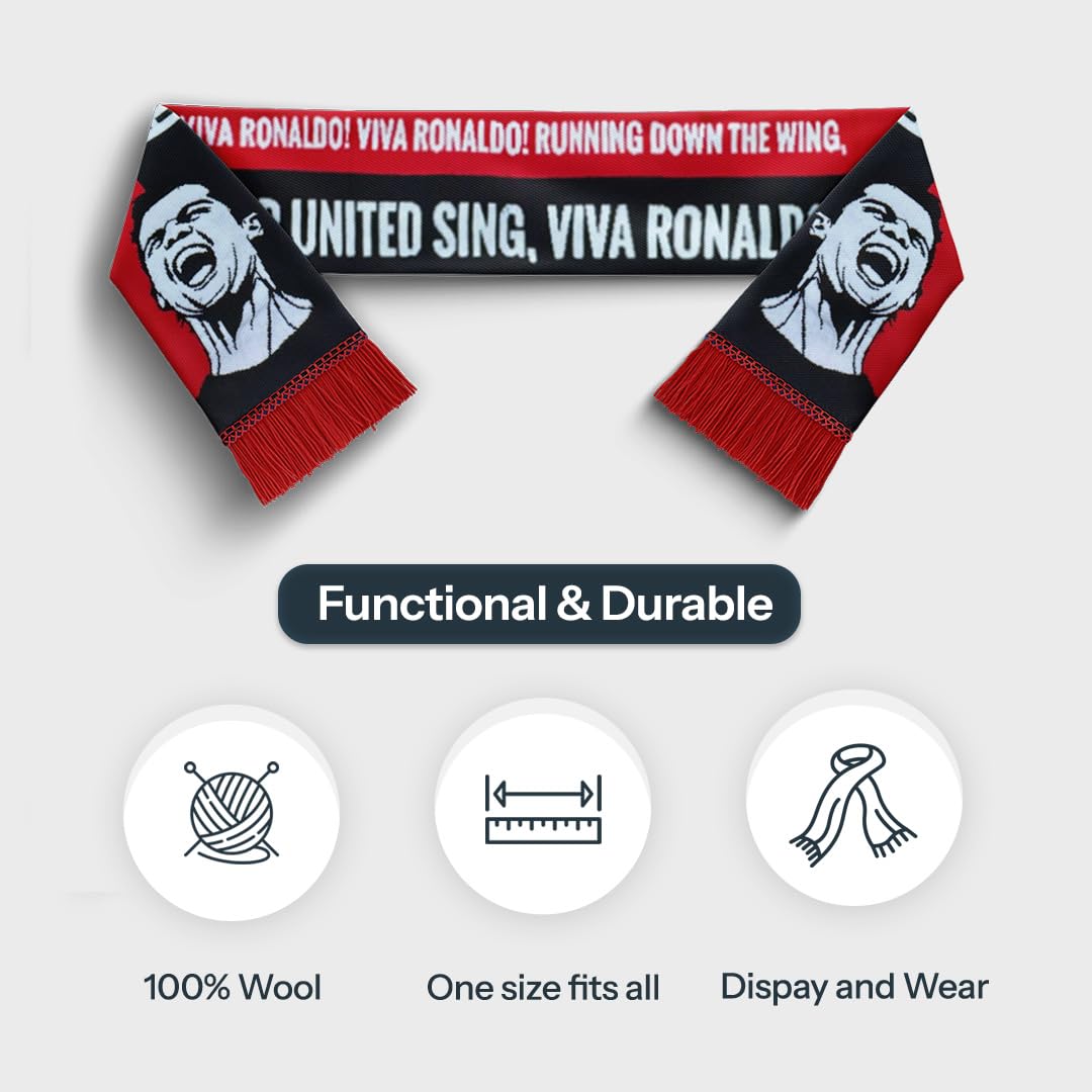 TACKLE FROM BEHIND Ronaldo Man United Knitted Football Scarf, 100% Wool, 48" x 7", Soft and Warm, Gift for Football Fans 4