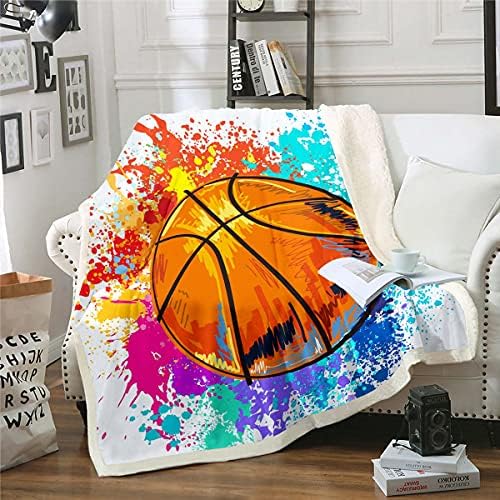 Basketball Throw Blanket Watercolor Tie-dye Fleece Blanket Sports Gaming Bed Blanket for Couch or Bed Graffiti Hip Hop Blanket Soft Warm Lightweight for Kids Adults Women Gift,Queen (90x90 Inches)
