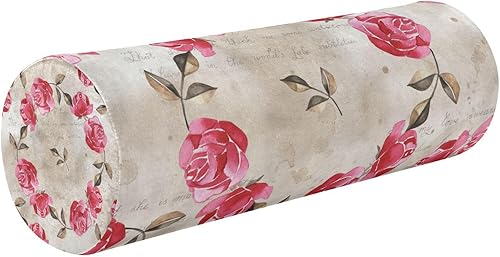 Watercolor Floral Pink Rose Vintage Bed Bolster Pillow Neck Roll Pillow Bed Small Round Pillows for Lumbar Roll Support Pillow Memory Foam Cylinder