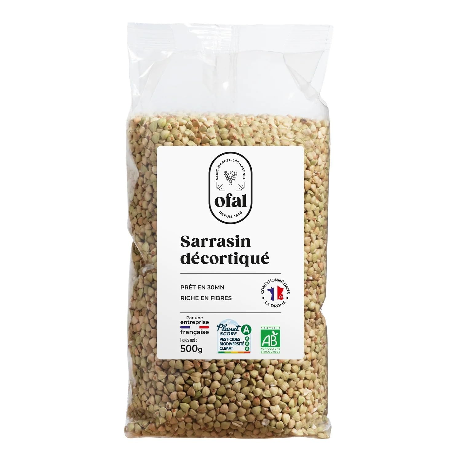 OFAL - Sarrasin Décortiqué - Bio · Prêt en 30 min · Idéal Alimentation Sans Gluten, Végétarienne & Vegan - le paquet de 500g - Le Lot De 4