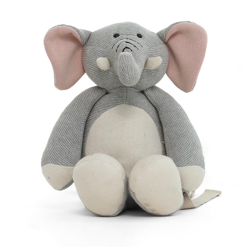 Pluchi Jumbo Elephant Vanilla Grey Melange & Natural Kids Bag-image-45
