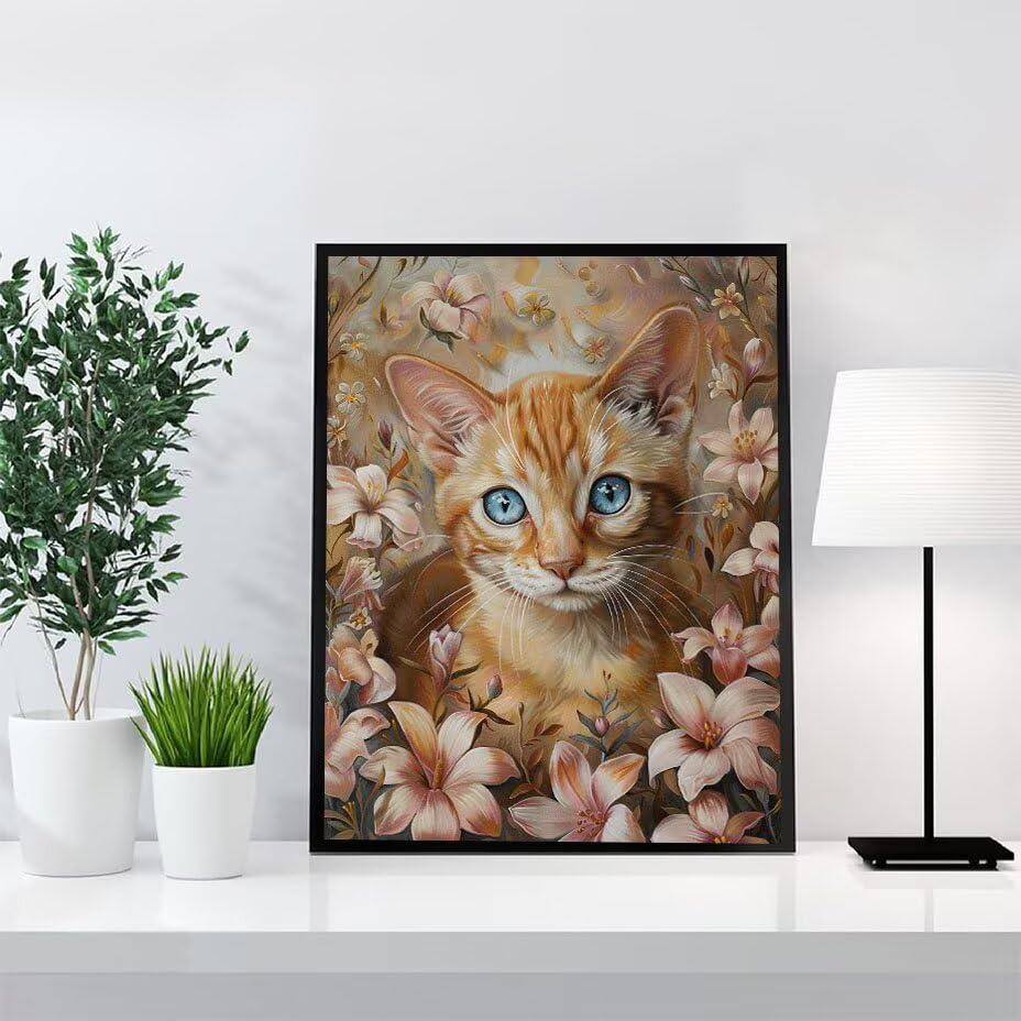 Kit Point de Croix Diamant Chat 90x120 cm - Éveillez l'Artiste en Vous avec les Fleurs - 3