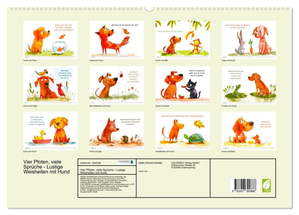 Vier Pfoten, viele Sprüche - Lustige Weisheiten mit Hund (hochwertiger Premium Wandkalender 2026 DIN A2 quer), Kunstdruck in Hochglanz: Der tierisch ... Charme, Humor und Herz! (CALVENDO Spass)