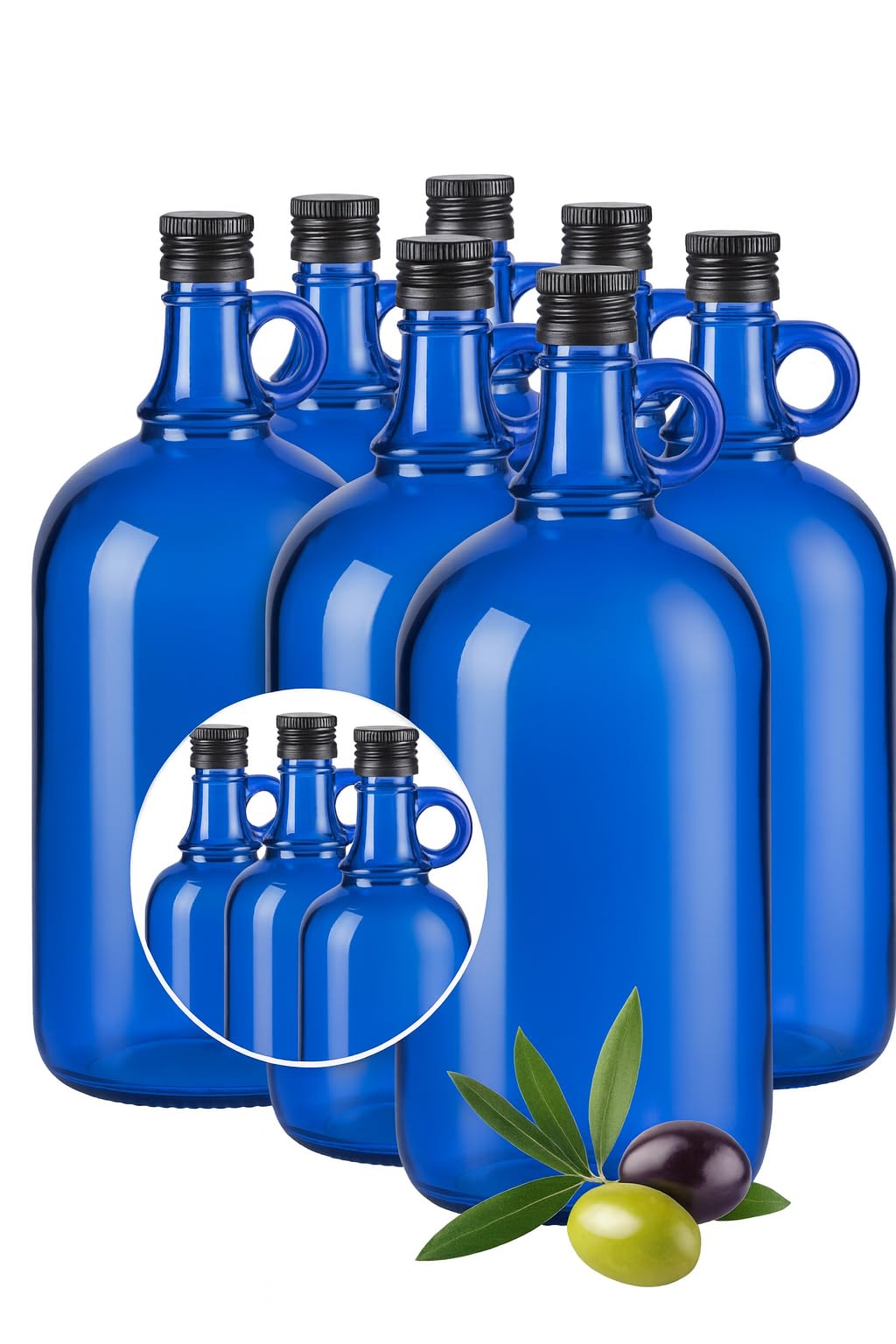 lilawelt24 Blaue Glasflasche 1 L mit Ausgießer & Schraubverschluss – Vorrats-Flasche für Öl, Essig, Likör & Getränke (8x 1L)