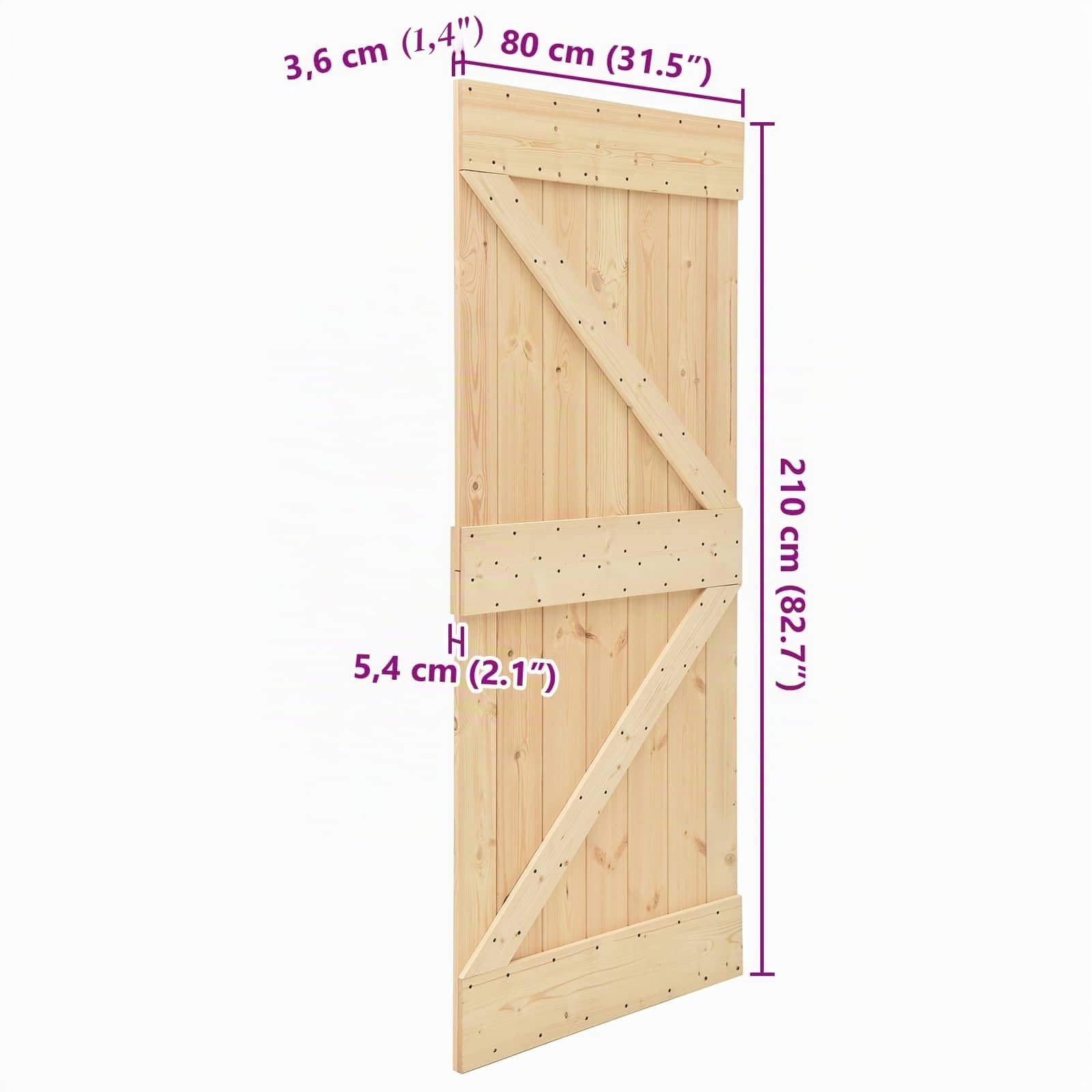 vidaXL Porte NARVIK Naturel 80 x 210 cm Bois de pin massif, Porte rectangulaire moderne, en pin massif, gain de place, séparation de pièces pratique, design contemporain