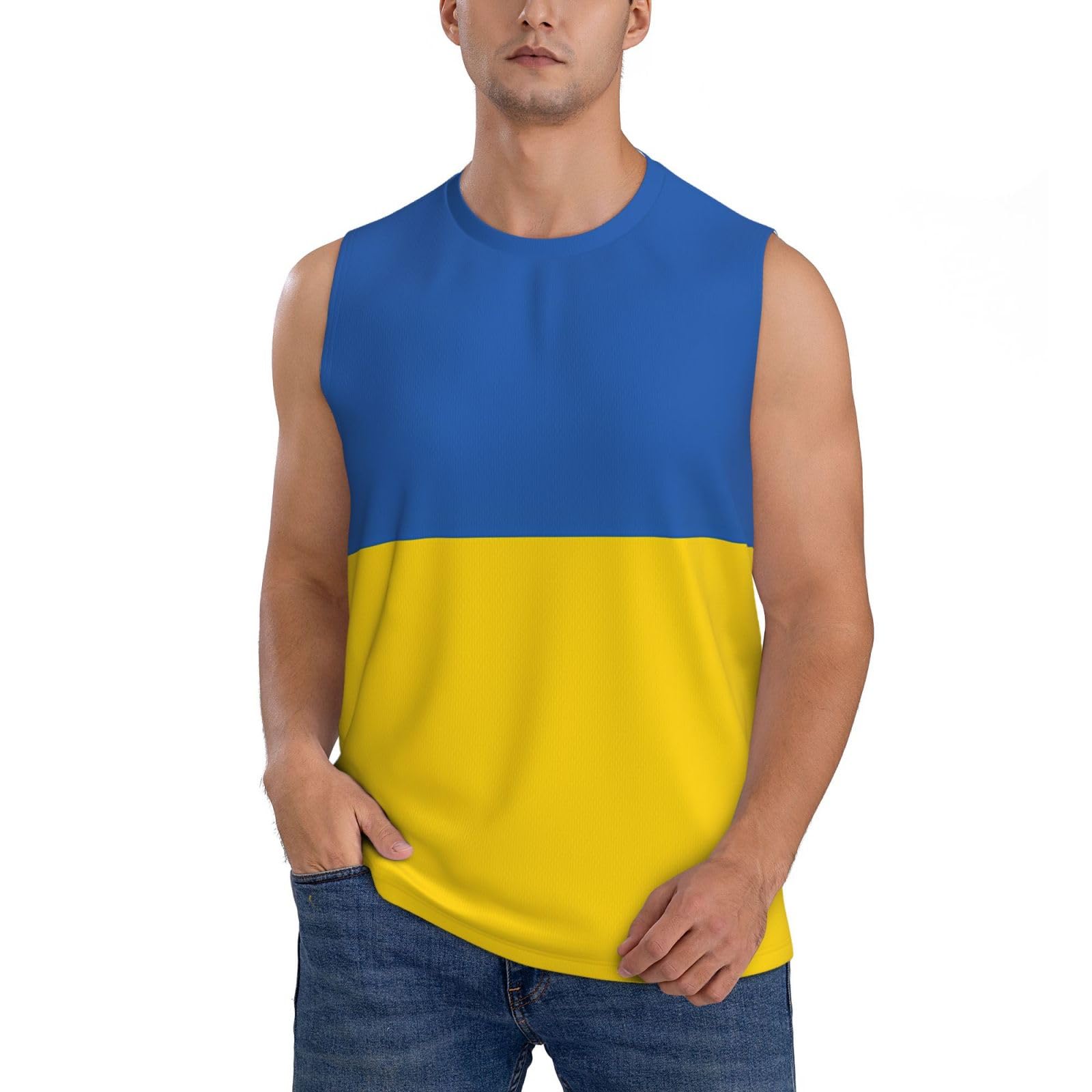Kwqdozf Men's As Pic Sleeveless Workout Shirt,Flag Of Ukraine Sport T-Shirt