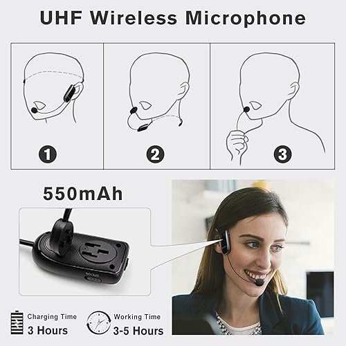 Miniatura 4 de SHIDU Amplificador de voz con micrófono inalámbrico UHF compatible con reproducción de MP3 de 10 W 2000 mAh portátil recargable sistema PA para