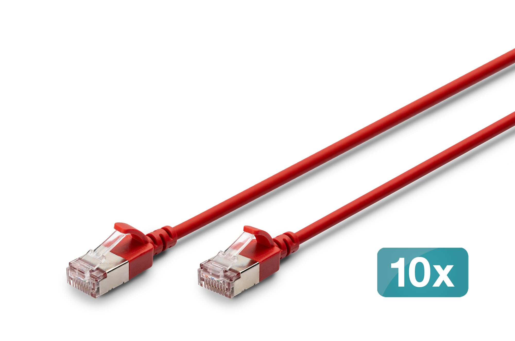 DIGITUS Câble LAN Cat 6A – 5 m – 10 pièces – Slim – F/FTP – Rouge | 10 Gbit/s – Blindé – PoE+ – AWG 32/7 – LSZH – Câble réseau RJ45 – Compatible Cat 6 et Cat 7