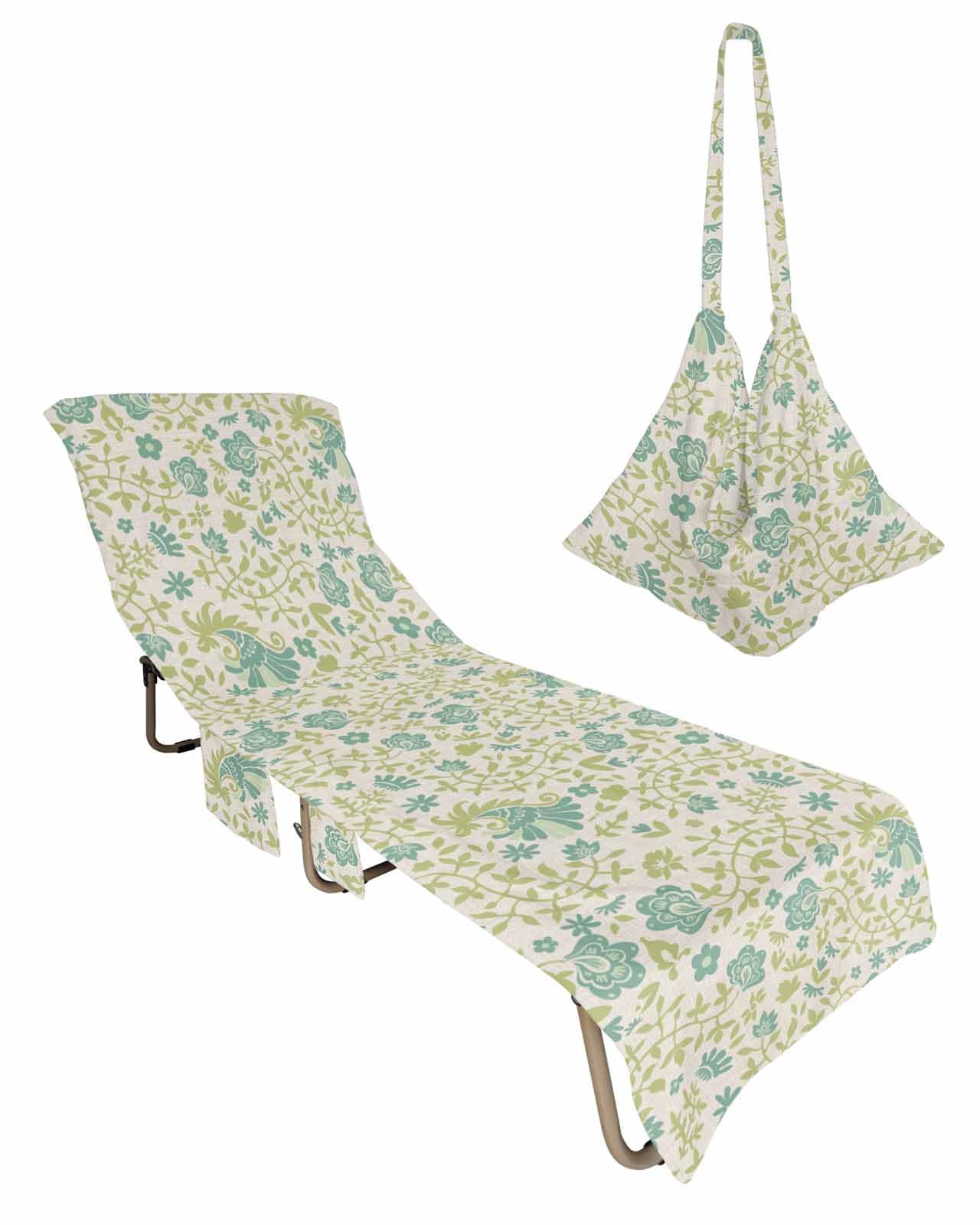 Teal Botanical Beach Lounge Chair Towel Cover, Soft Chaise Lounge Towel with Side Pockets Patio Pool Chairs Cover for Beach/Pool Sunbathing 29x85 Modern Abstract Art Spring Floral Rustic