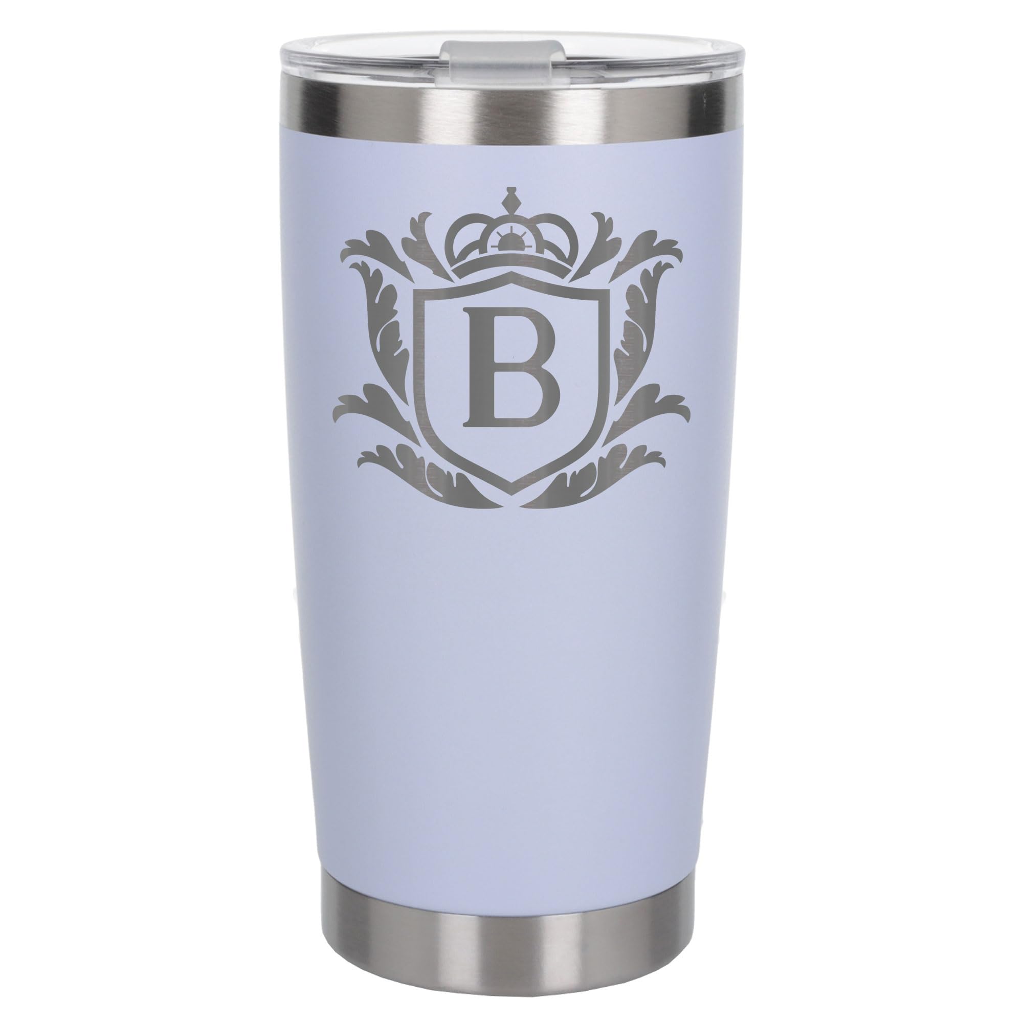 Customised Gifts 500ml Engraved Shield Initial Monogram Insulated Personalised White Travel Mug for Men and Women - Personalised Initial Coffee Travel Mug for Hot and Cold Beverages, Letter B