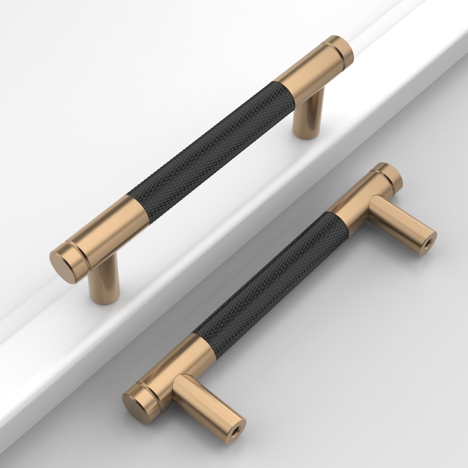 10 Pack 3.75"(96mm) Champagne Bronze and Matte Black Cabinet Pulls Knurled Kitchen Cabinet Handles Drawer Pulls Cupboard Hardware for Cabinets