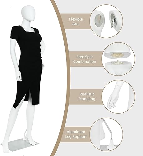 Miniatura 2 de Maniquí femenino, vestido blanco para adultos, maniquí ajustable realista, un maniquí de pie, con cuerpo completo para adultos