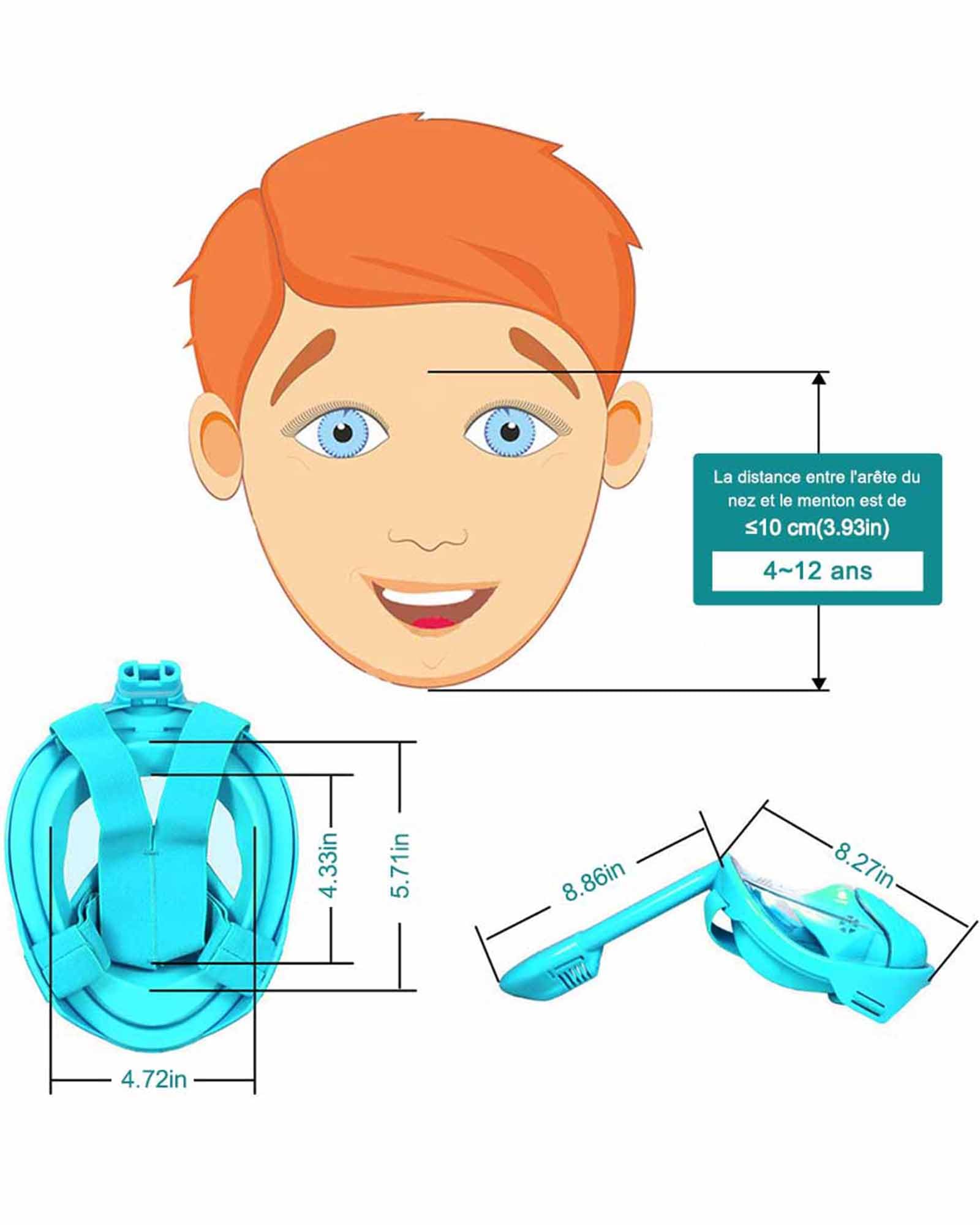 Masque de Plongée Enfant Apnée,Anti-Etouffement Masque Plongée Intégral,180°Anti-Buée Anti-Fuite Masque Snorkeling,Lunettes Plongée Débutants 4-12Ans Fille Garçon