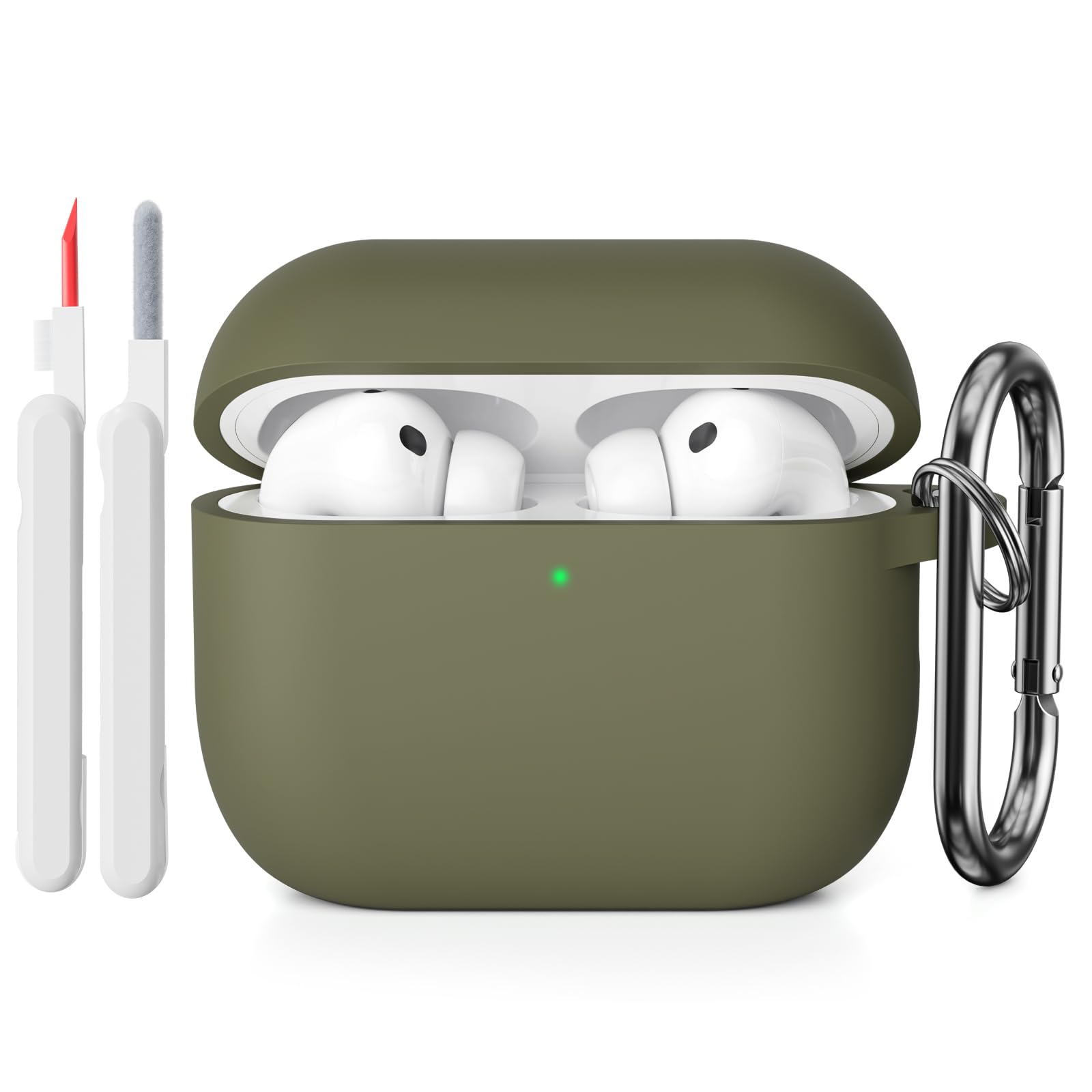 KOKOKA Silikon Hülle Schutzhülle Kompatibel mit AirPods Pro 3. Generation mit Reinigungsset, Stoßfeste Weiche Dünne Schutzhülle Case für Airpods Pro 3 mit Cleaner Kit & Karabiner, Army Green
