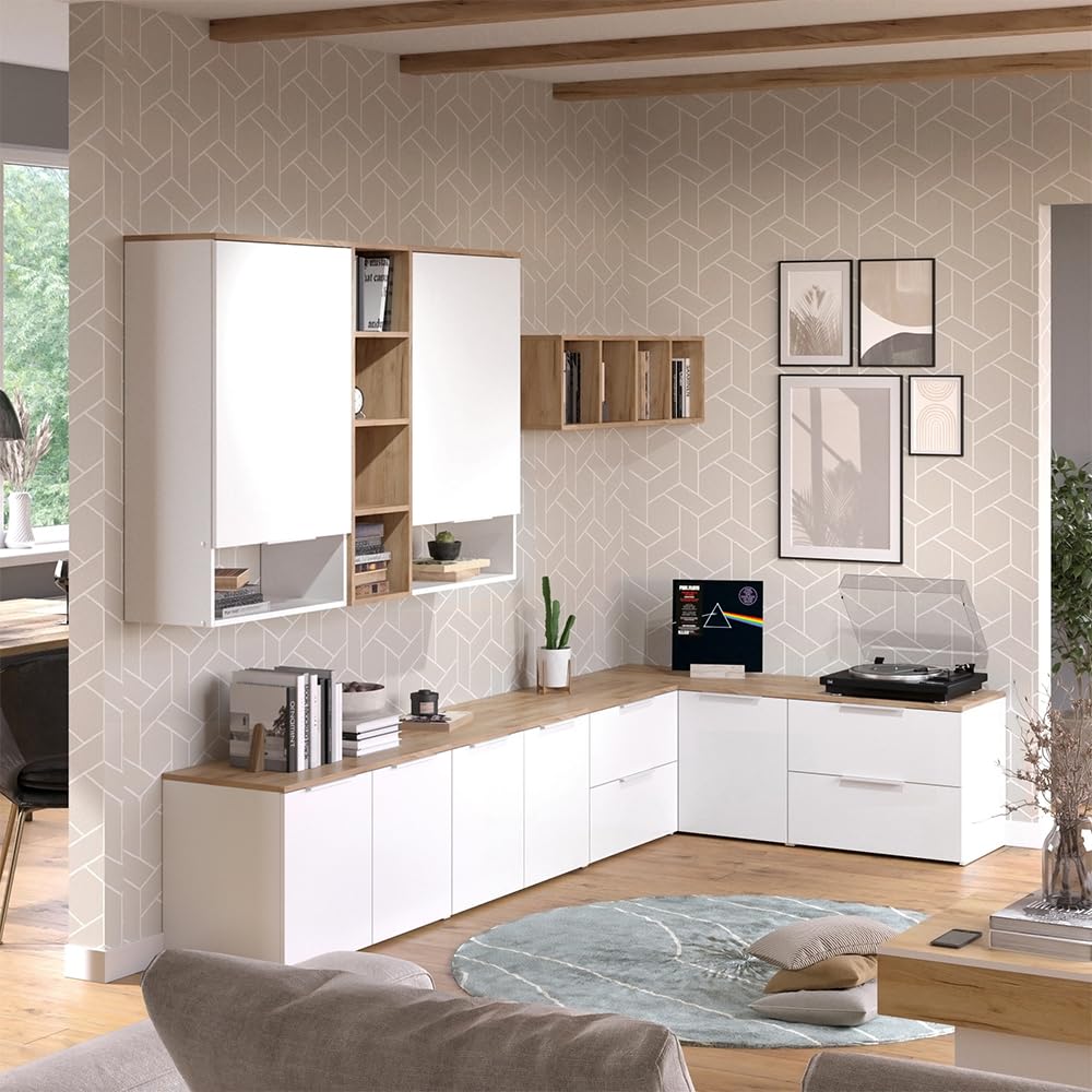 Vicco Meuble-paroi Wido, Blanc/Sonoma, 9 pièces, combinable avec d'autres éléments de la série Wido
