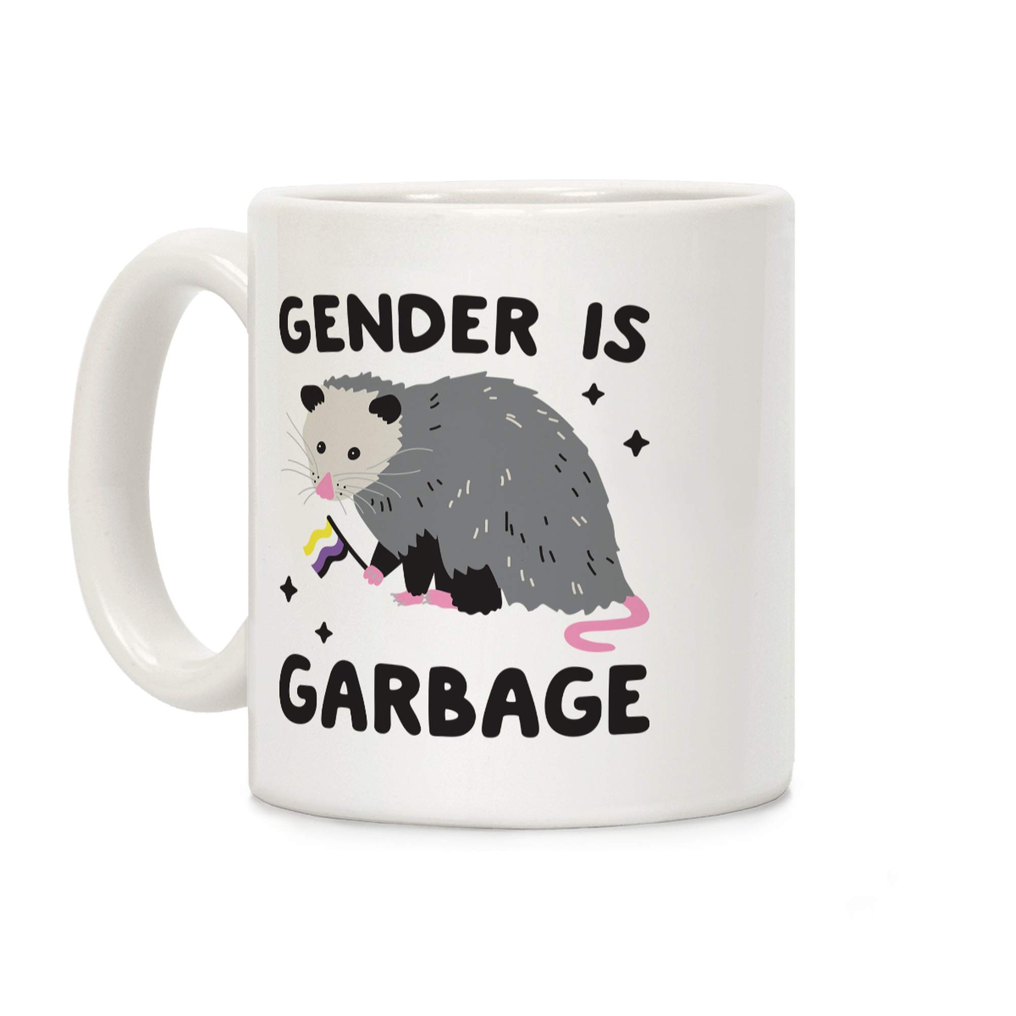 LookHUMAN Non Binary Possum Coffee Mug - Funny Coffee Mugs Adult Humor, Double-Sided Print Ceramic Coffee Cups as Possum Gifts, Novelty Coffee Mugs for Women & Men, Unique Coffee Cup, 11oz