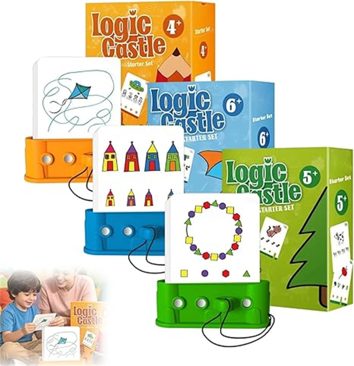 Montessori Logic Castle, Logic Castle Educational Challenge Cards, Ages 3-6, Screen-Free Brain Teaser Toy, Develops Logical Thinking, Fine Motor Skills, and Problem Solving (Mixed)