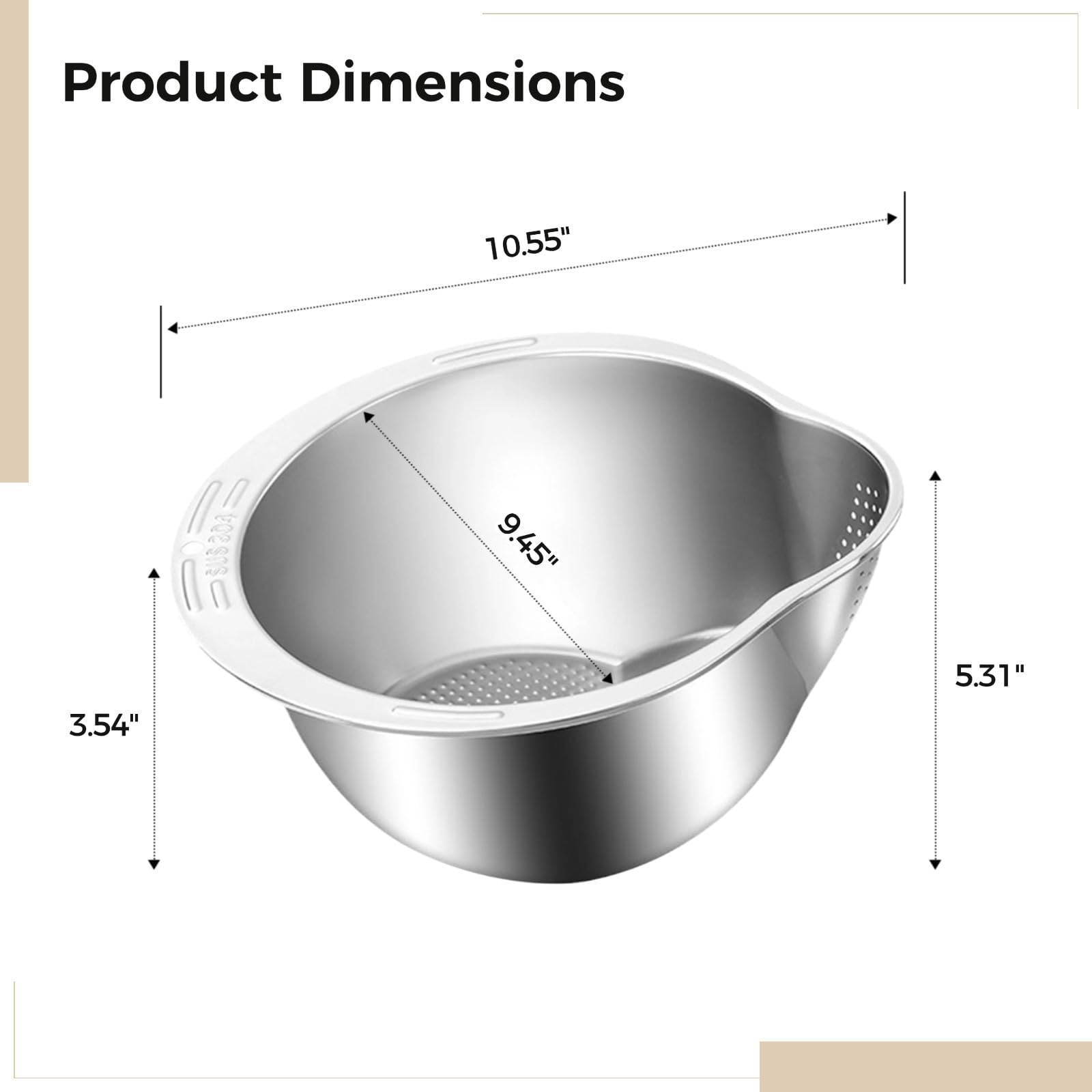 Colador de arroz de acero inoxidable apto para lavavajillas con gancho de succión, colador inclinado para enjuagar arroz, verduras y frutas,