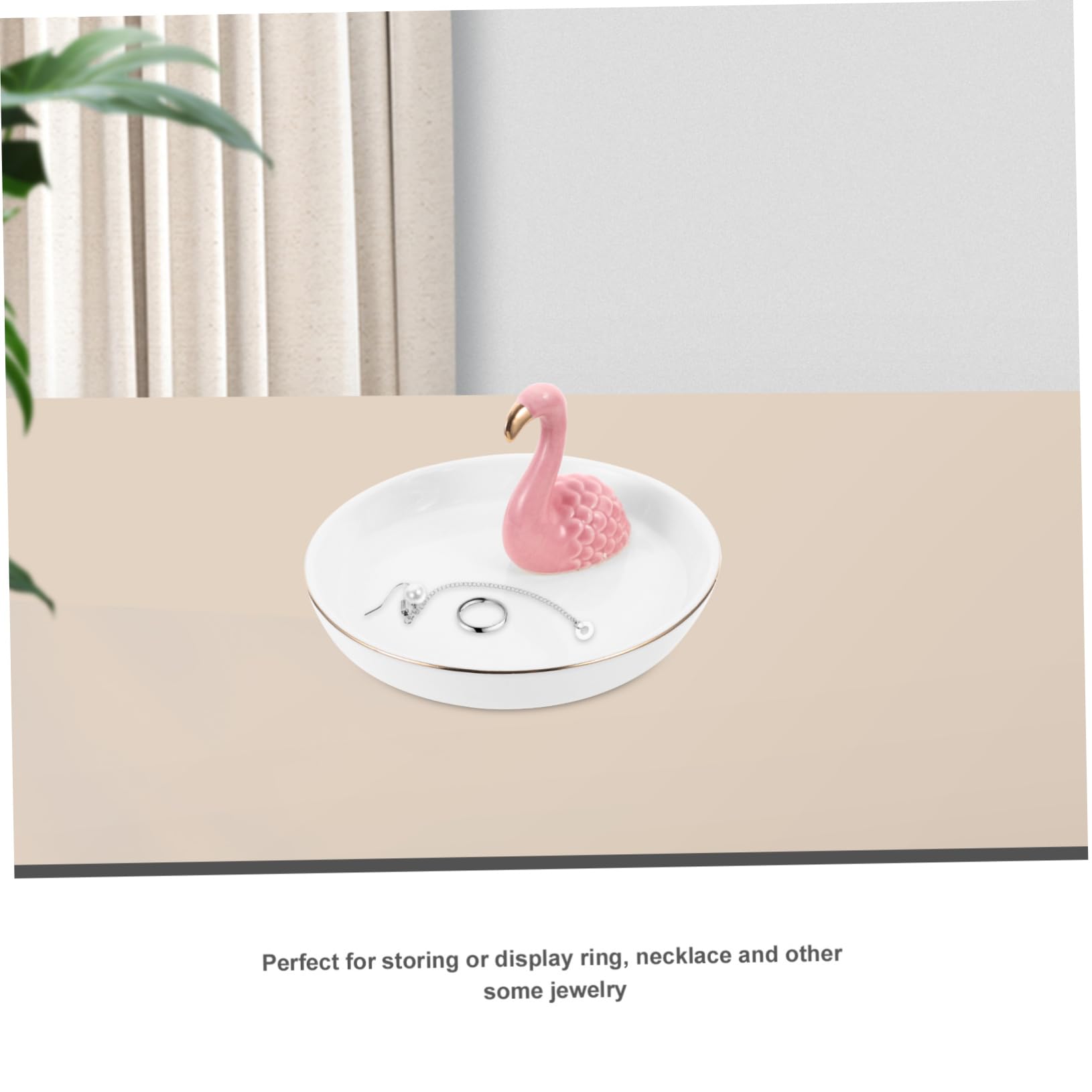 Amosfun 3 Pezzi Vassoio espositore per gioielli in ceramica nordica con fenicotteri Illuminazione supporto per collana stand home decor decorazione casa vassoio per organizzare gioielli