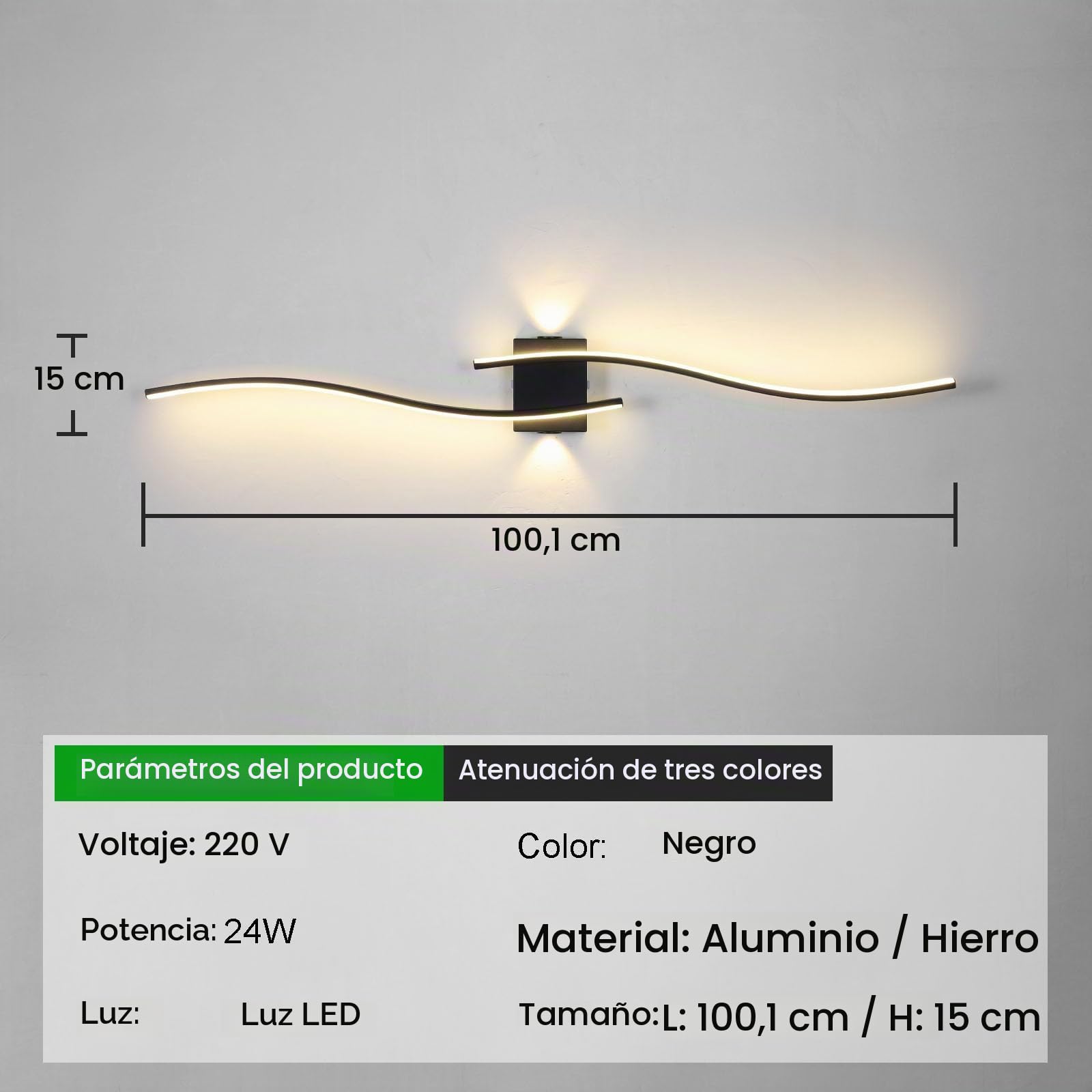 Largo 100Cm Aplique Pared Interior,Negro Líneas Led Lampara De Pared 3000-6000K Traer Dimmer,Moderna Luz De Lampara Pared De Aluminio Para SalóN Escalera Pasillo Corredor Stairwill Batomin