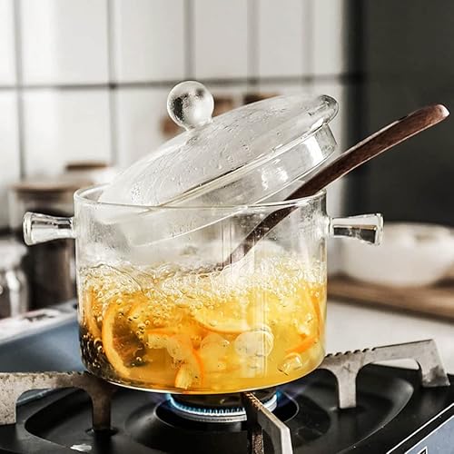 Miniatura 4 de DOITOOL Cacerola de vidrio para microondas con tapa, transparente para cocinar en la estufa, cacerola de cocina de vidrio de 1.3 litros para pasta,