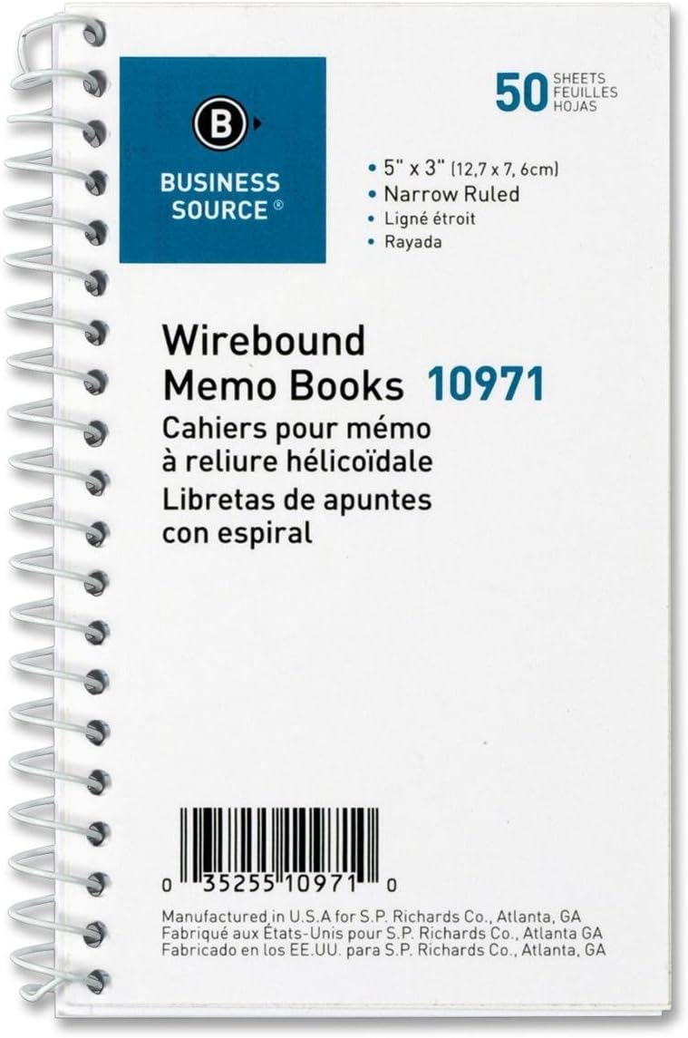Business Source 3 x 5 Inches Wirebound Memo Books - Pack of 12 (10971)
