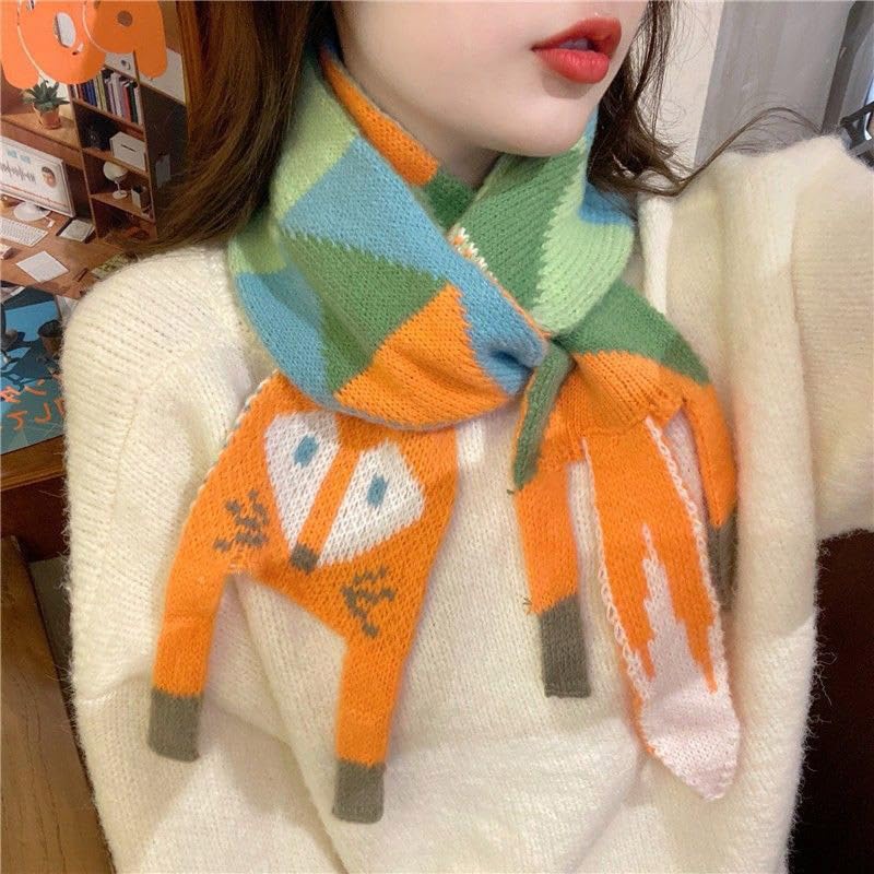 1Pcs Fox Pattern Cozy Scarf Stylish Womens Shawl for Autumn Winter Soft Knit Neck Warm Casual Wear2