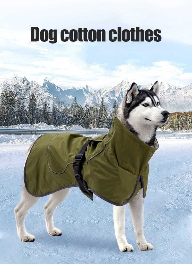 SUYGGCK Cappotto per Cani Giacca da Animali Domestici Caldi Addensati Abbigliamento per Cani Riflettenti Impermeabili Adatti per Cani Medi E Grandi-Army Green,S
