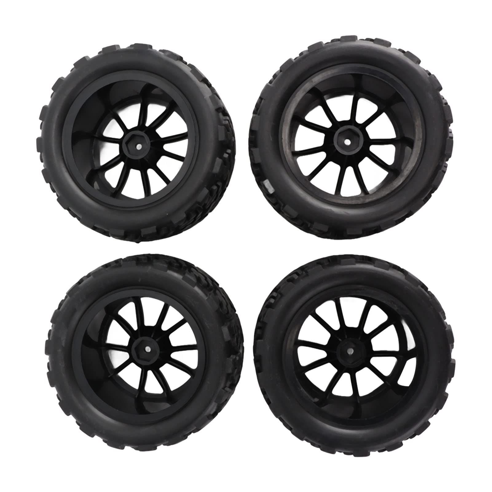 Socobeta Roues et Pneus RC 1/10, 4 Pièces RC Pneus de Voiture en Caoutchouc Noir RC Pneus et Roues Ensemble de Jantes Compatibles avec TRAXXAS Slash RC Short Course Truck 1/10