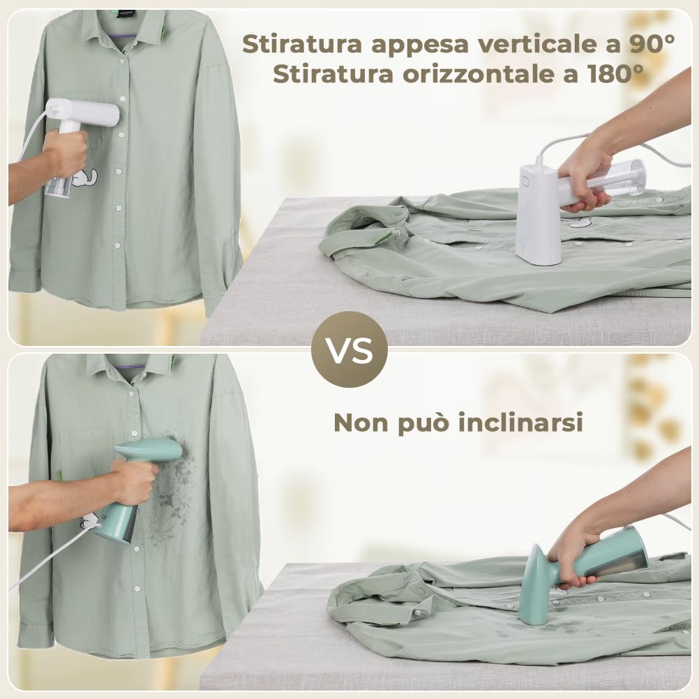 Stiratore Verticale 1000W, Ferro da Stiro da Viaggio con 150ml di Serbatoio d'acqua Piccolo e Leggero, Stira Camicie Rimuove Rapidamente le Pieghe, 1,8M di Cavo, per Casa e Viaggi