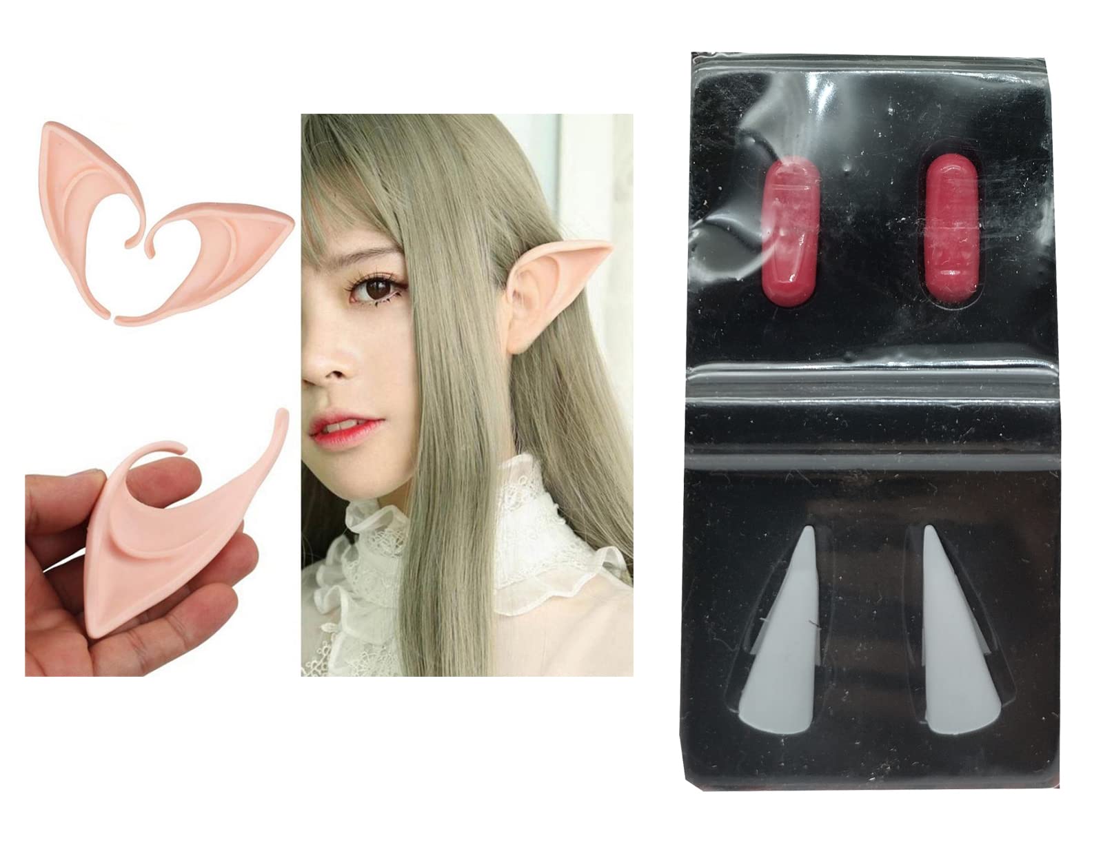 brown leaf Halloween Non Toxic Costume Accessories for Kids Men Women Pair of Elf Ears with Vampire Teeth Fangs Set for Halloween Masquerade Party (1 Pair of Ears 1 Teeth Set) (B0BHDH8X4F) Amazon Price History, Amazon Price Tracker