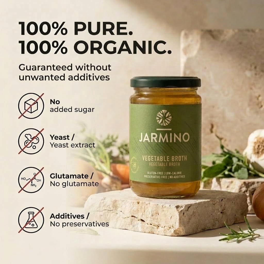 JARMINO Bulion warzywny (6 x 350 ml) | ekologiczny bulion warzywny bez dodatków | wegański bulion idealny do bezglutenowego zdrowego gotowania | nadaje się do Paleo