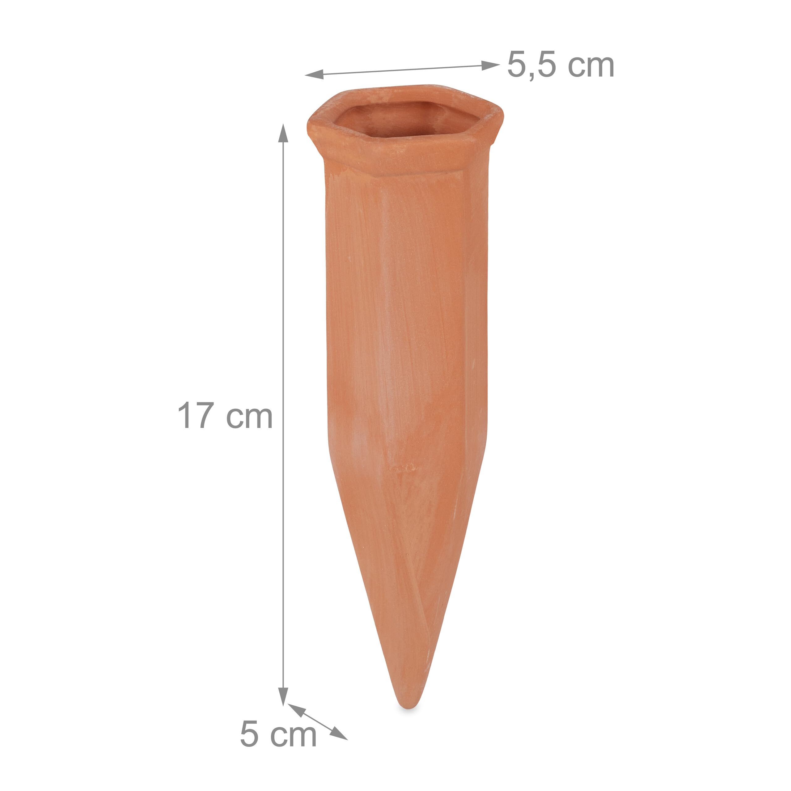 Relaxdays Cône en Argile d’arrosage, Lot de 4 Accessoire d’arrosage, Bouteilles d’1,5 L, 17 x 5,5 x 5 cm, Terre Cuite