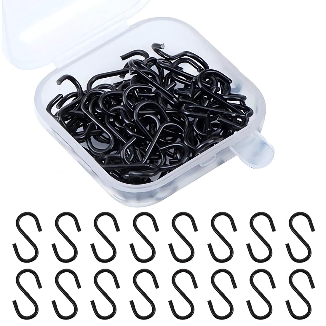100 ganci mini S neri, piccoli ganci da cucina a forma di S ganci in acciaio inossidabile per cucina, bagno, camera da letto, ufficio (nero)