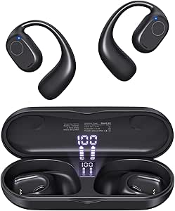 Open Ear Headphones, True Wireless Earbuds 40H Playtime Bone Conduction Headphones with Mic, Bluetooth 5.3 Over Ear Earbuds with Hooks & LED Display Charging Case, IPX6 for Sports (Black) asin的图片