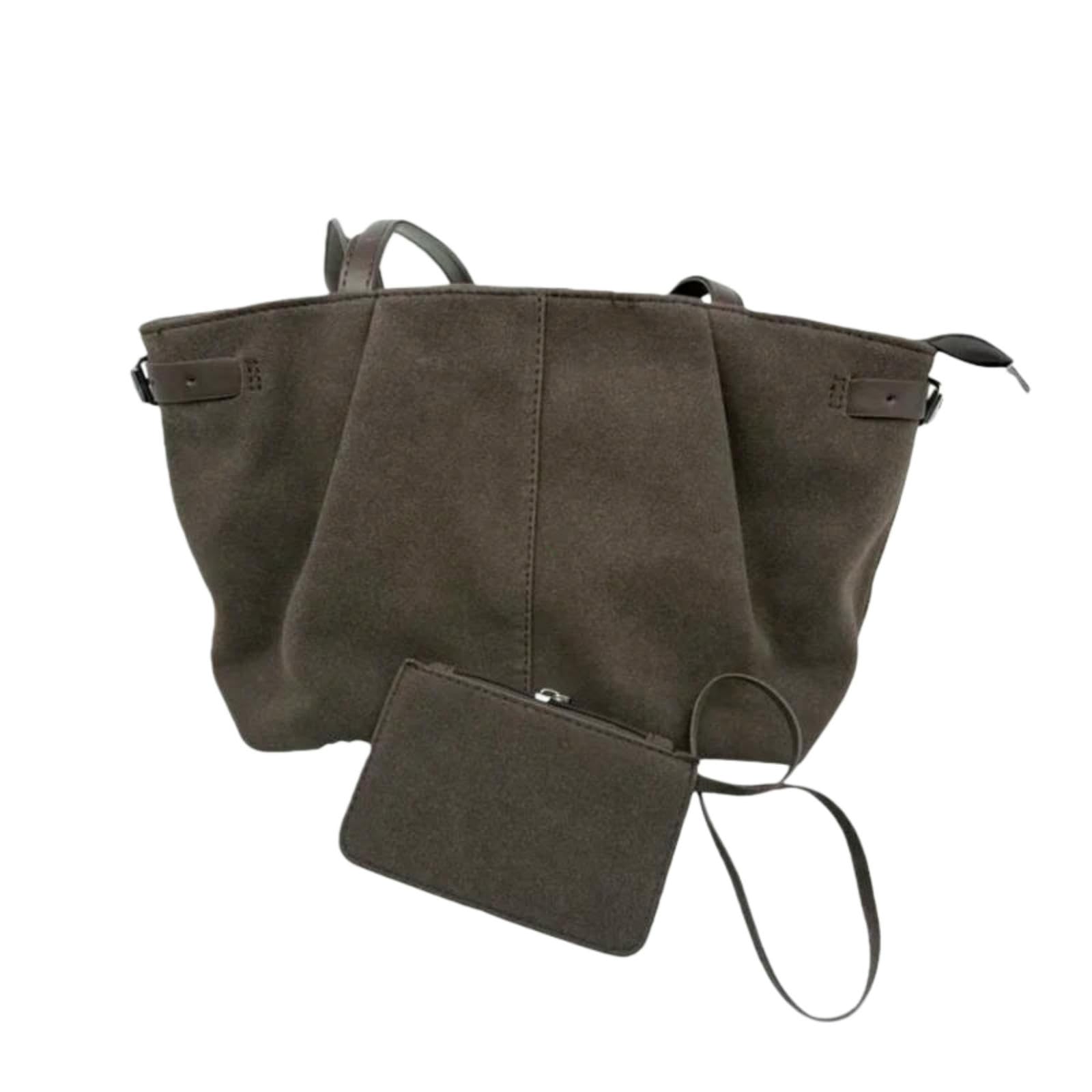 Veslyn Women's Coffee Tote Bag ；Makeup Chic Suede Underarm – Solid Color Shoulder With Matching Pouch, Multi-Purpose Purse For Work, Travel & Daily Life