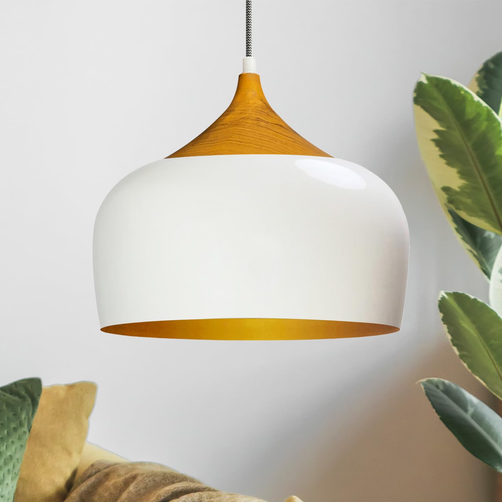bamyum Dining Room Lamp Hanging Kreis Ø30 Cm E27 Metal White Wood Color Lamp for All Rooms Vintage Pendant Light Living Room Lamp Hanging — image 1