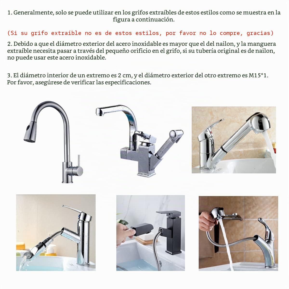 Cocina 59 pulgadas o 150 cm Pull Down Latiguillo Grifo de Repuesto Extraíble Manguera de Acero Inoxidable (Galvanoplastia, 1,5 metros)