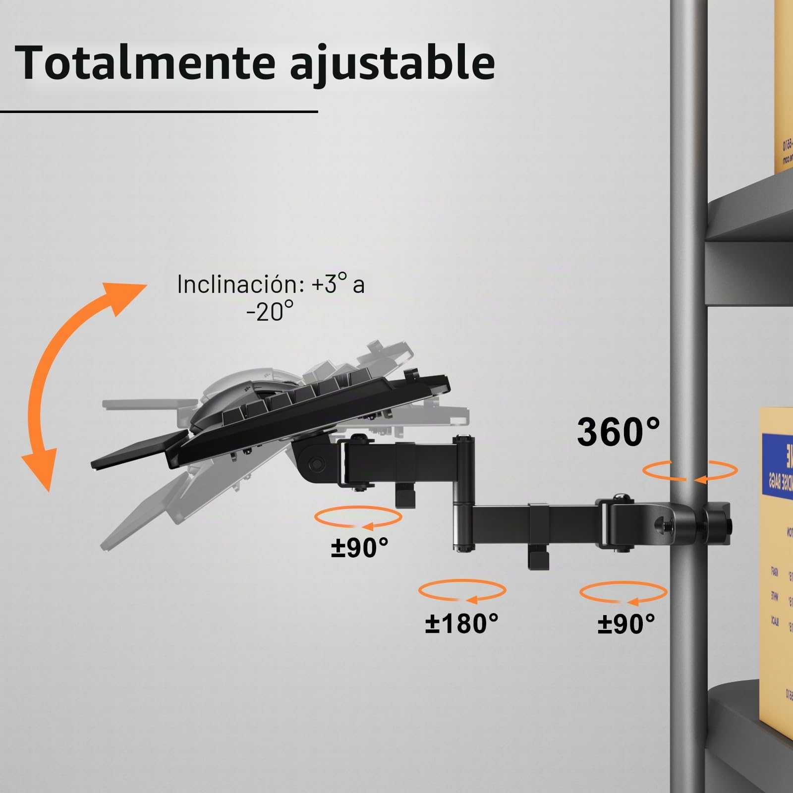 PUTORSEN Soporte para Bandeja de Teclado con Montaje en Poste - Soporte para Teclado y Ratón que se Adapta a la Mayoría de Teclados Estándar y de Gran Tamaño, Inclinación y Rotación, Soporta hasta 1