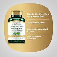 Vista 4 de Piping Rock Andrographis Paniculata Extract 120 cápsulas Suplemento herbario estandarizado Sin OMG, sin gluten