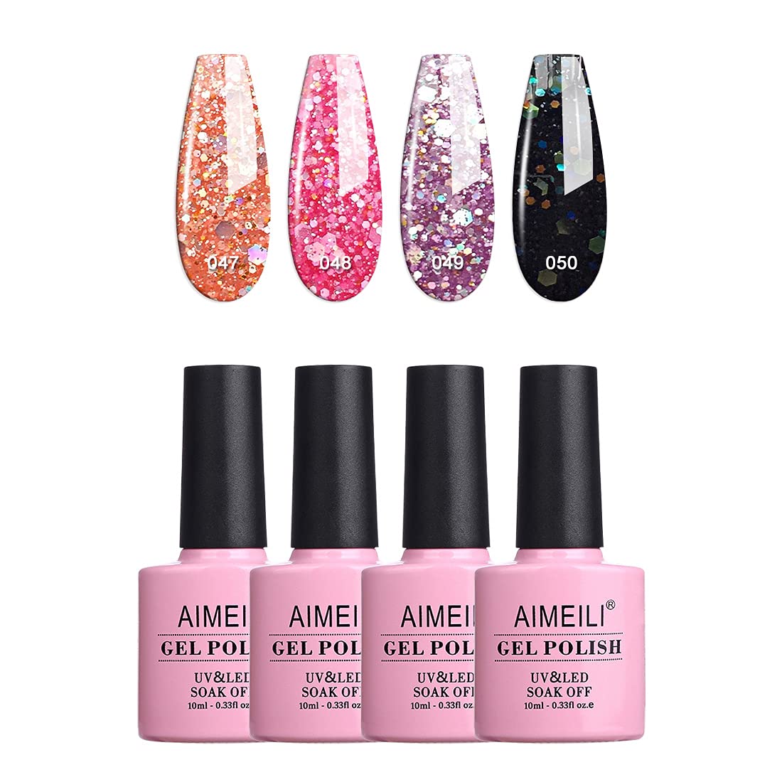 AIMEILI Glitter Gel Nail Polish Soak Off UV LED Gel Nail Lacquer Combo Color Set Of 4pcs X 10ml - Kit Set 6