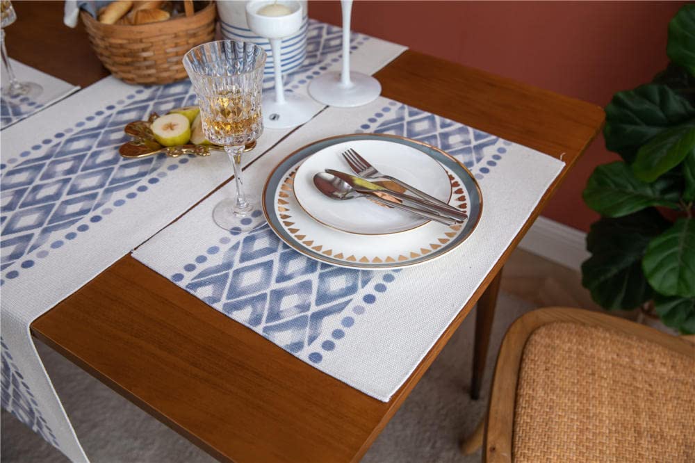 Salvamanteles Individuales Mesa Manteles Individuales Lavables Tela de Yutemantel Salva Mantel Yute para Tejer Juego de 6 Mantel Individual de lingge Azul 35 X 48cm