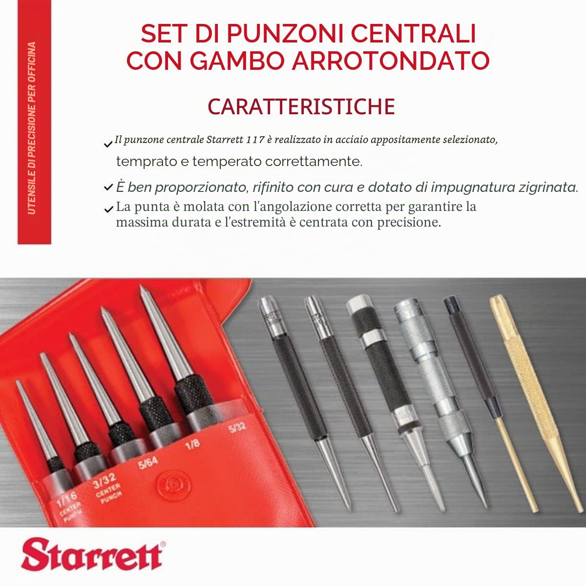 Starrett S117pc Punzone centrale con gambo arrotondato