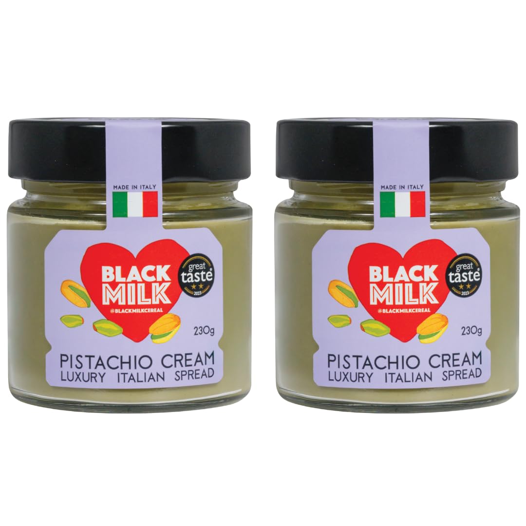 Black Milk Pistachio Cream Spread 230g - Made In Italy - Bake or Spread - Gluten Free - Two Jars