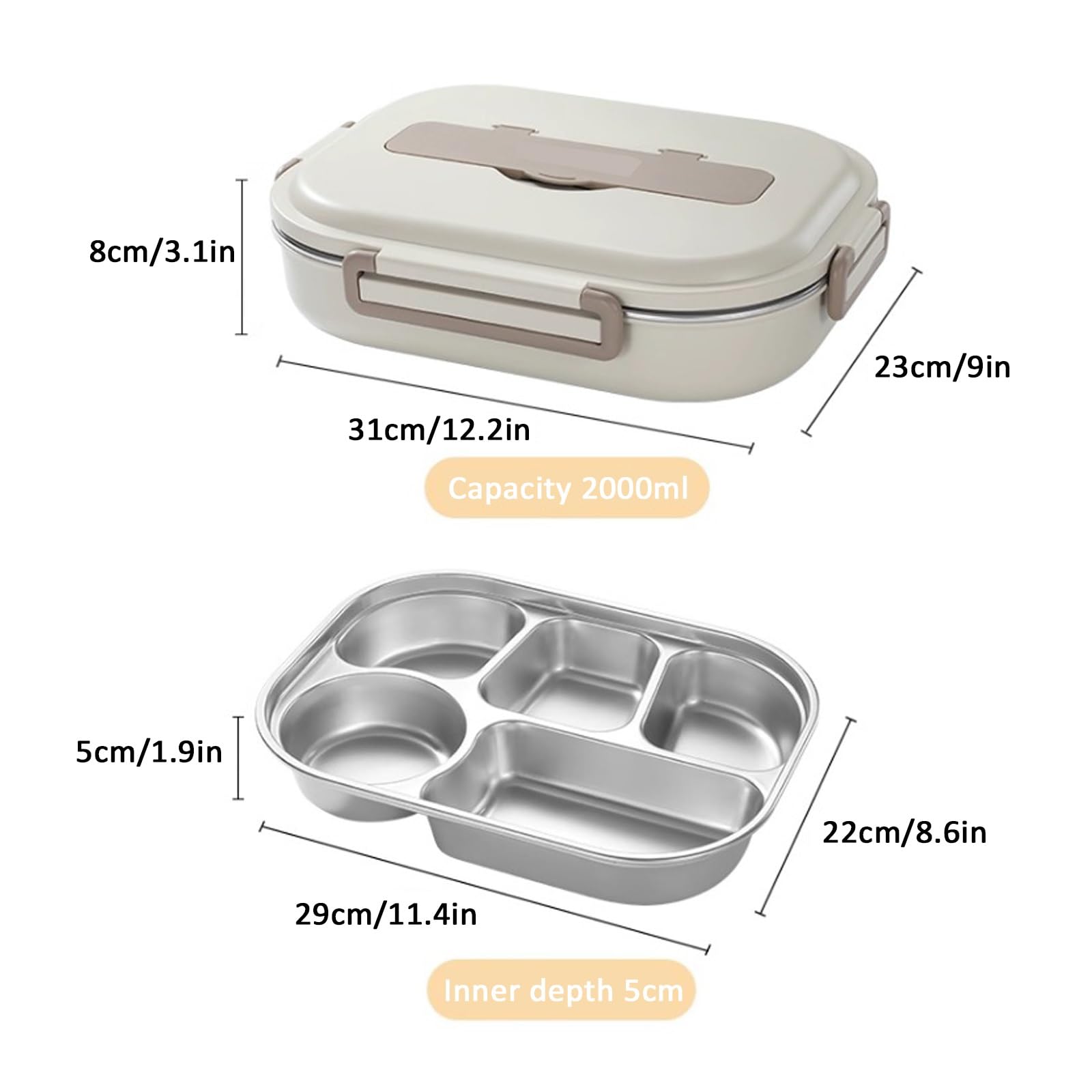 MRKU Fiambrera multicompartimento, Bento a Prueba de Fugas, Bolsa isotérmica con múltiples Compartimentos Que Incluyen tazón de Sopa y Cubiertos, Adecuada para IR al Trabajo o a la Escuela.
