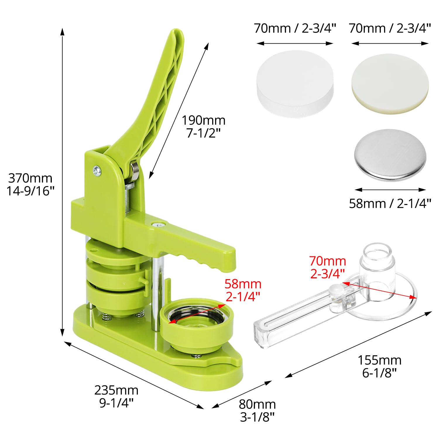 QWORK® Zestaw do robienia odznak, maszyna do odznak z materiałami do 100 szt. odznak z agrafką 58 mm, wymienna forma i okrągły nóż do papieru