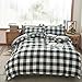 INFLAG Gingham Duvet Cover, 100% Microfiber Checker Geometric 3 Piece Bedding Set with Zipper Closure & Corner Ties for Men and Women Teen Boys (01,Queen 90