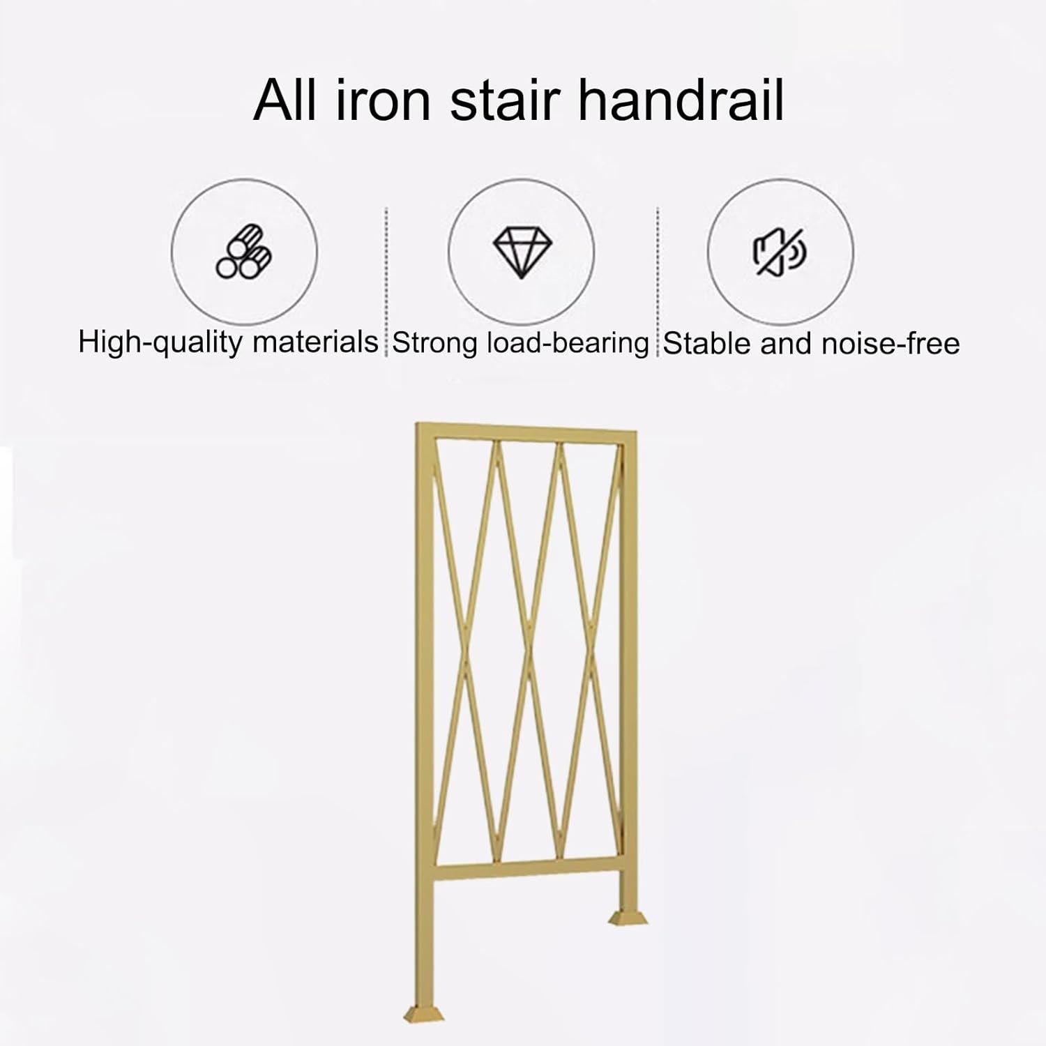 Industrial Handrail for Stairs, Heavy Duty Non-Slip 1-3 Step Grab Bars, Metal Staircase Handrail for Garage, Porch, Garden, Loft, Deck, Outdoor(Gold)